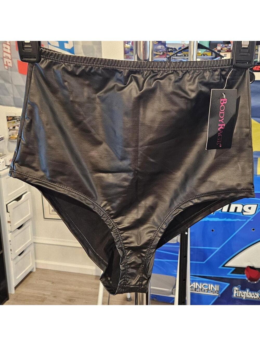 Body Rage High Waisted Hot Pants Briefs Faux Leather Black Size M